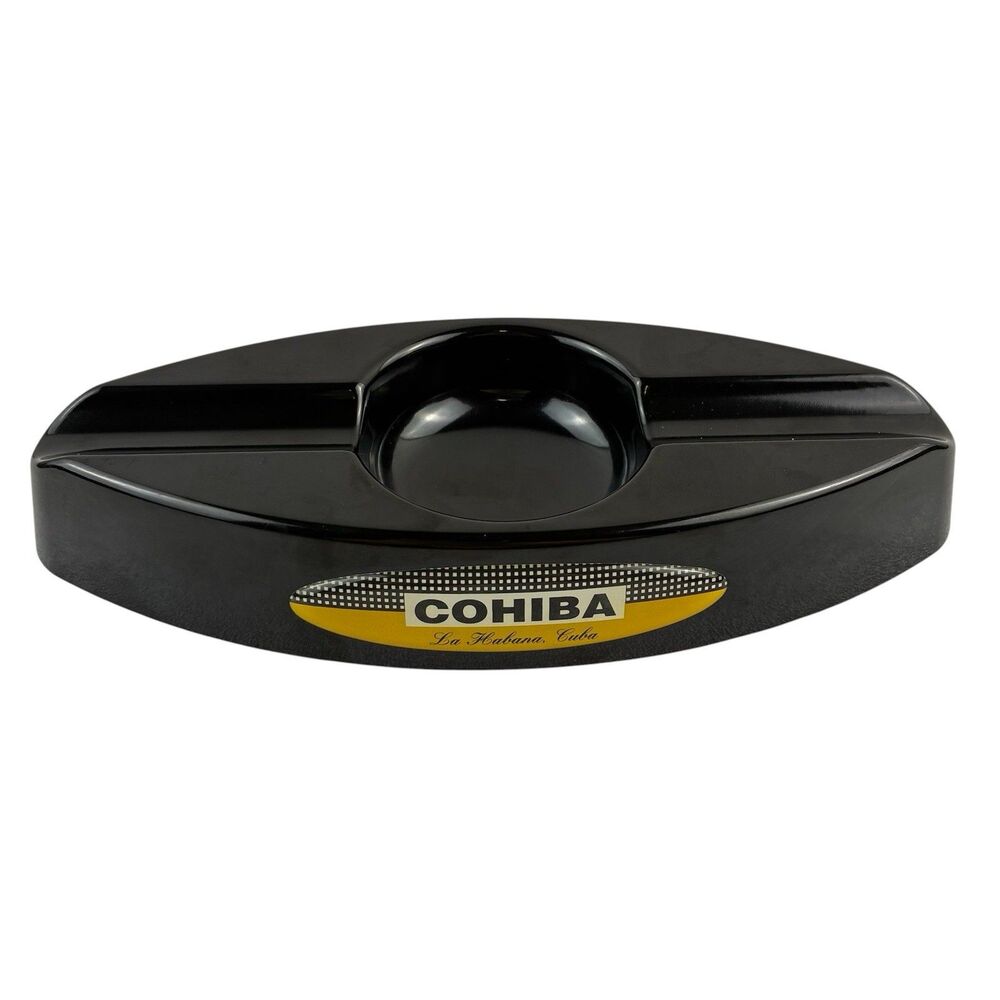 COHIBA La Habana Cuba Ashtray Black Plastic 2 Cigar Rest 9" Long Lounge Smoke